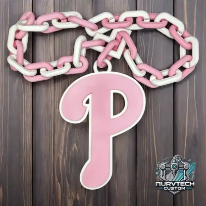 Pink Philadelphia Phillies oversized chain with 8x5 inch logo and 27-link adjustable color-matching chain for women and kids, perfect for game day fan gear